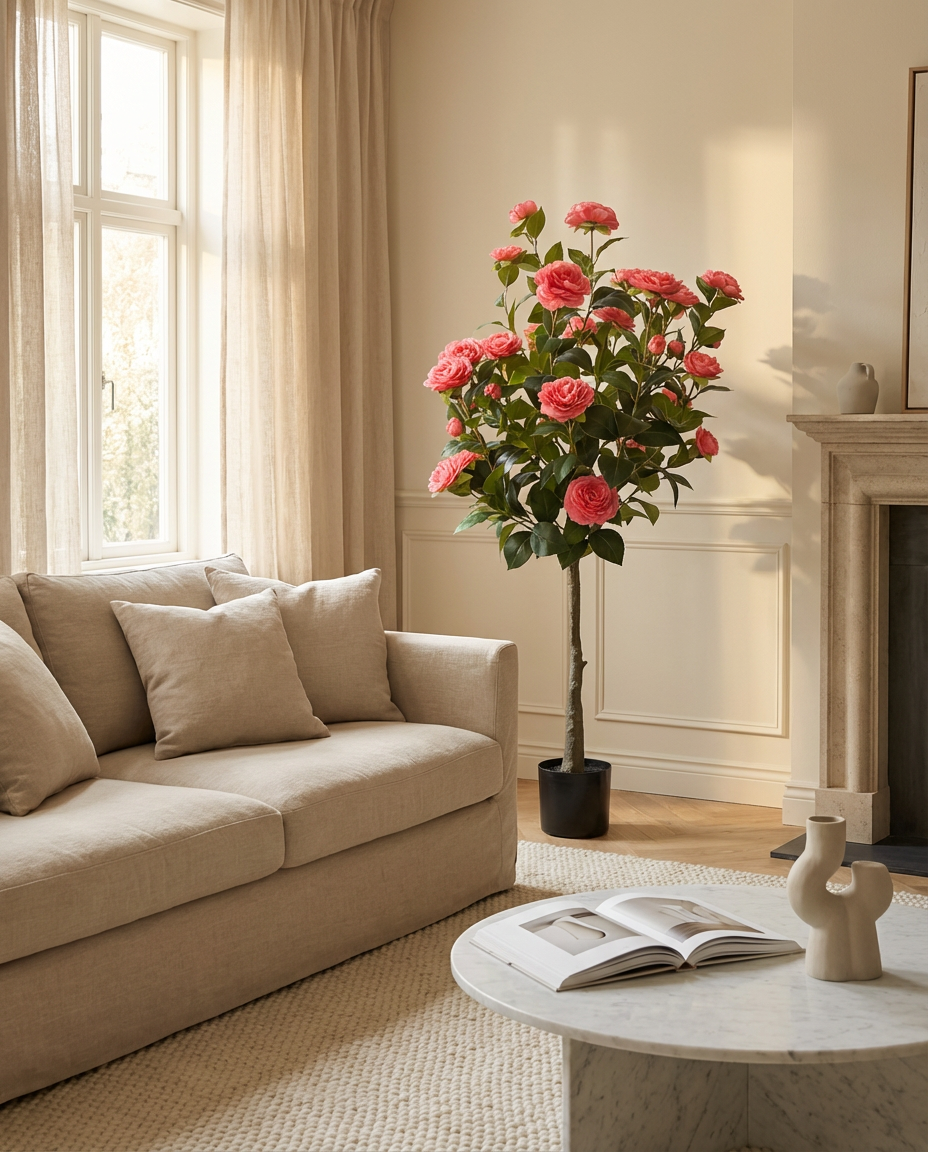 Lyerse 4ft Artificial Camellia Flowers