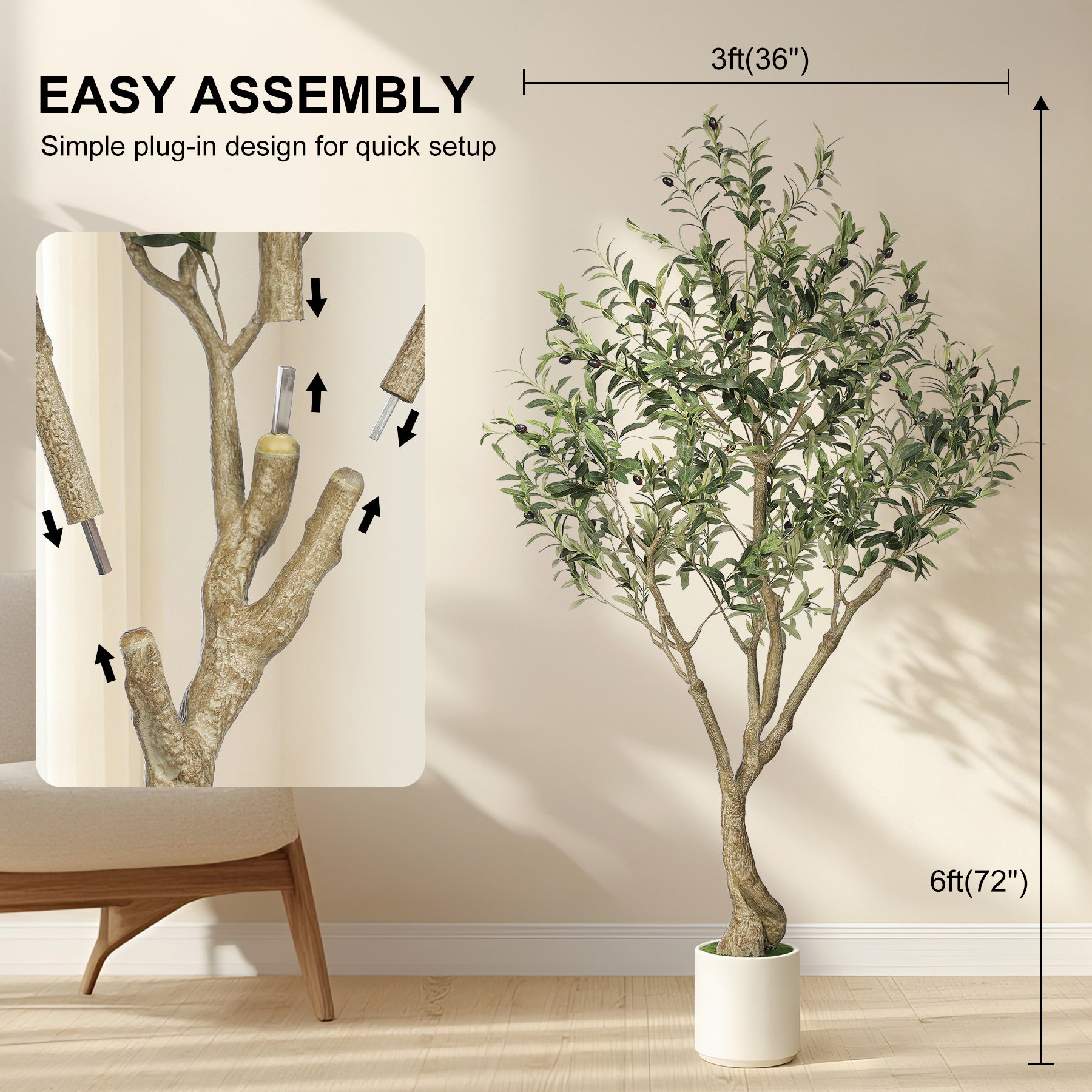 6FT Artificial Olive Trees with White Planter