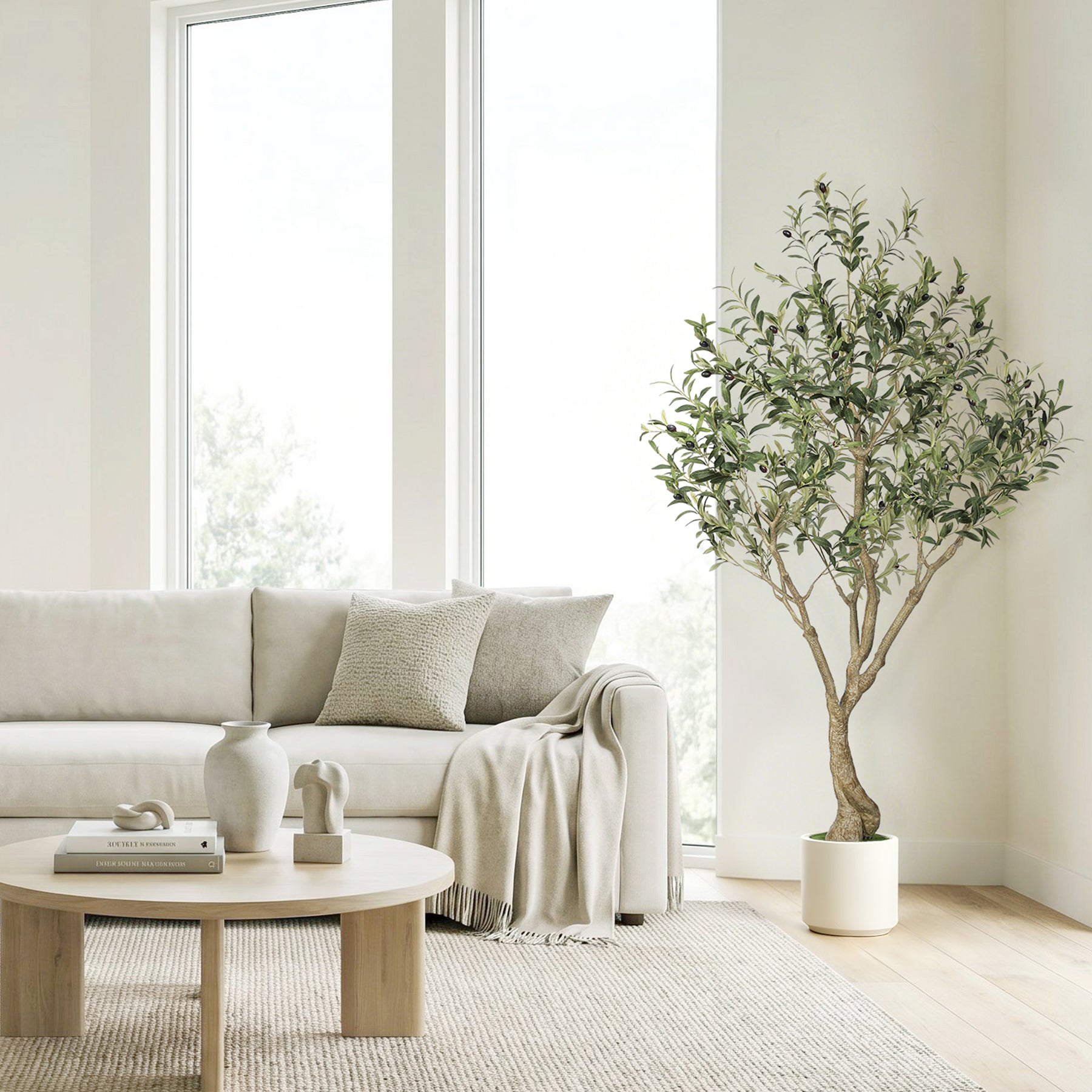 6FT Artificial Olive Trees with White Planter
