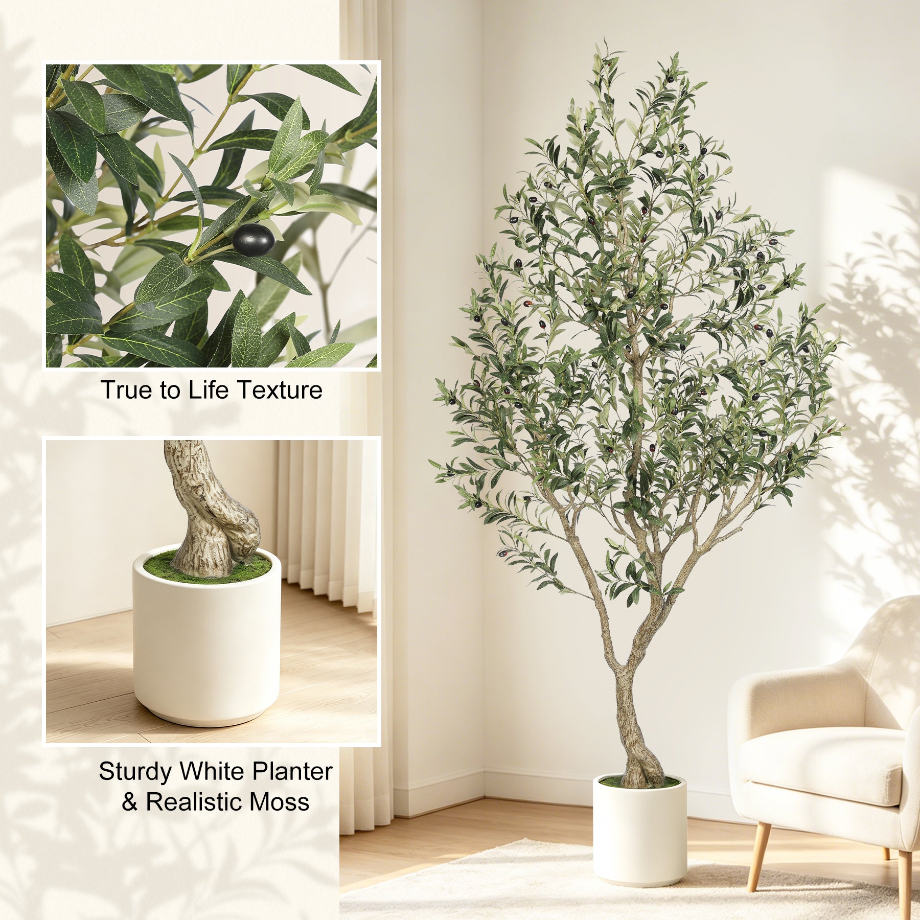 7ft Artificial Olive Trees with White Planter 