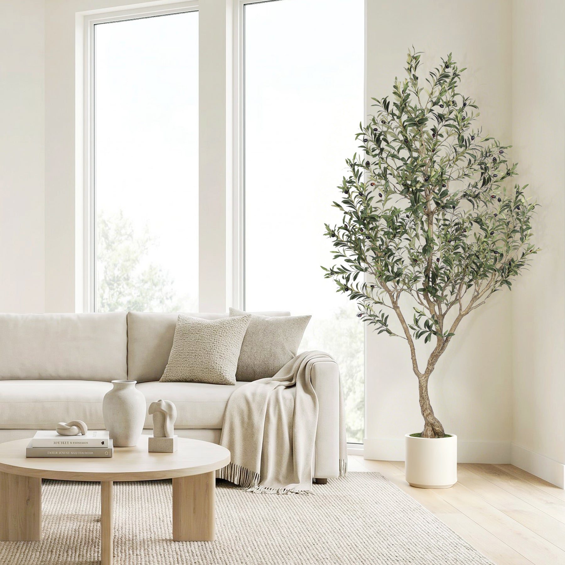 7ft Artificial Olive Trees with White Planter 
