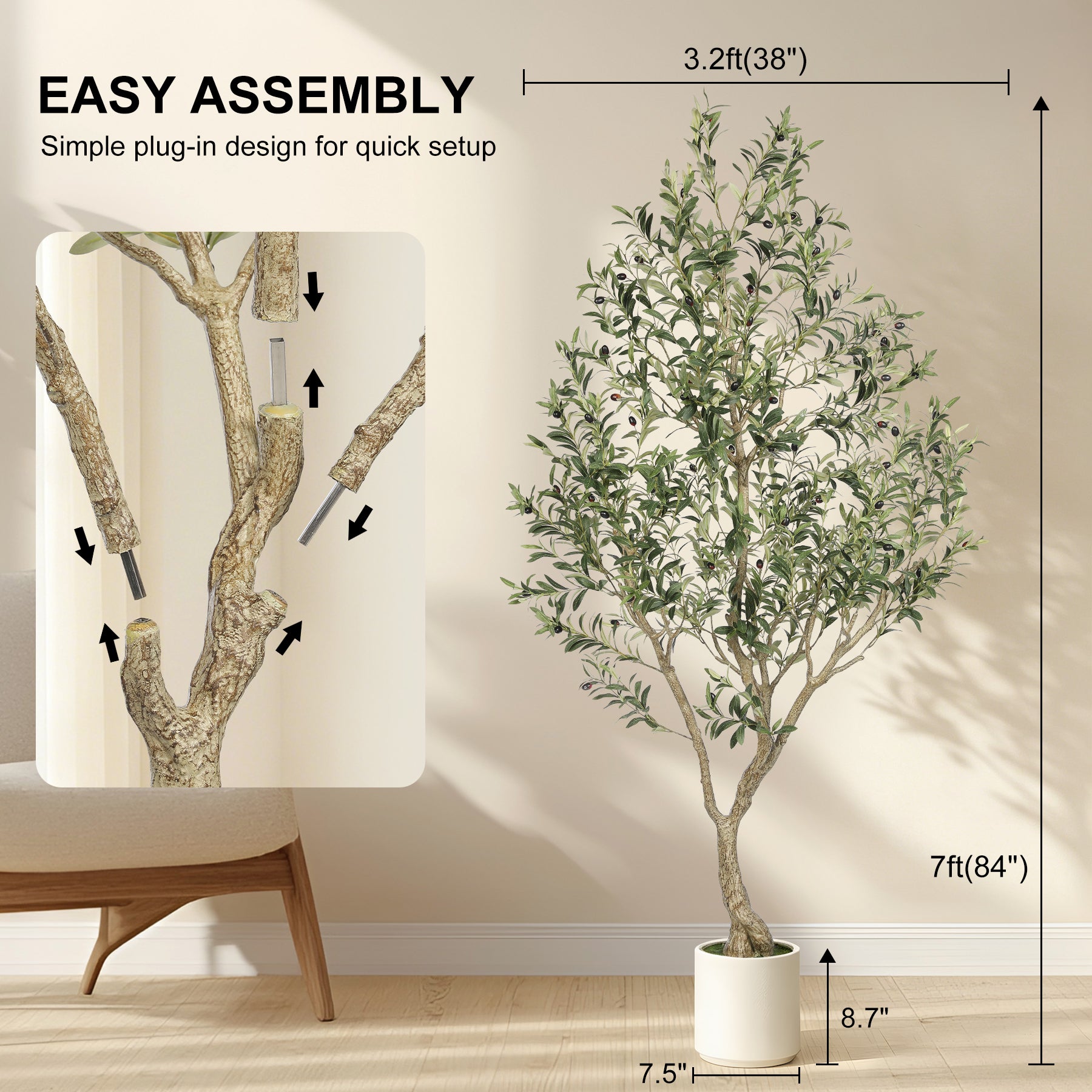 7ft Artificial Olive Trees with White Planter 