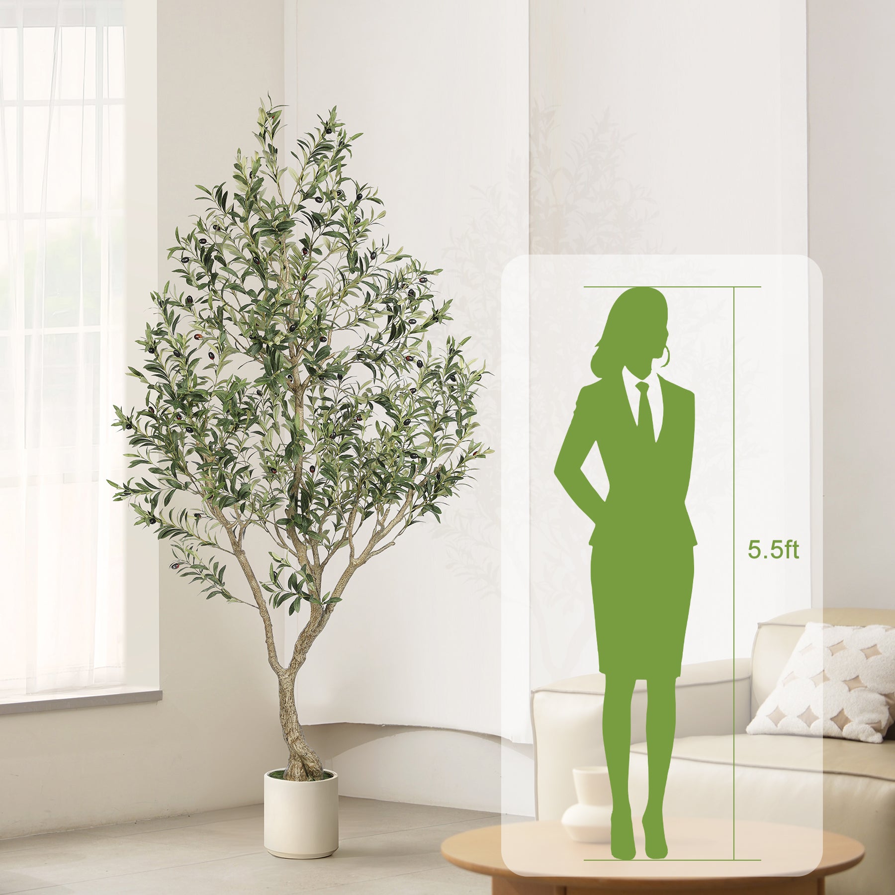 7ft Artificial Olive Trees with White Planter 