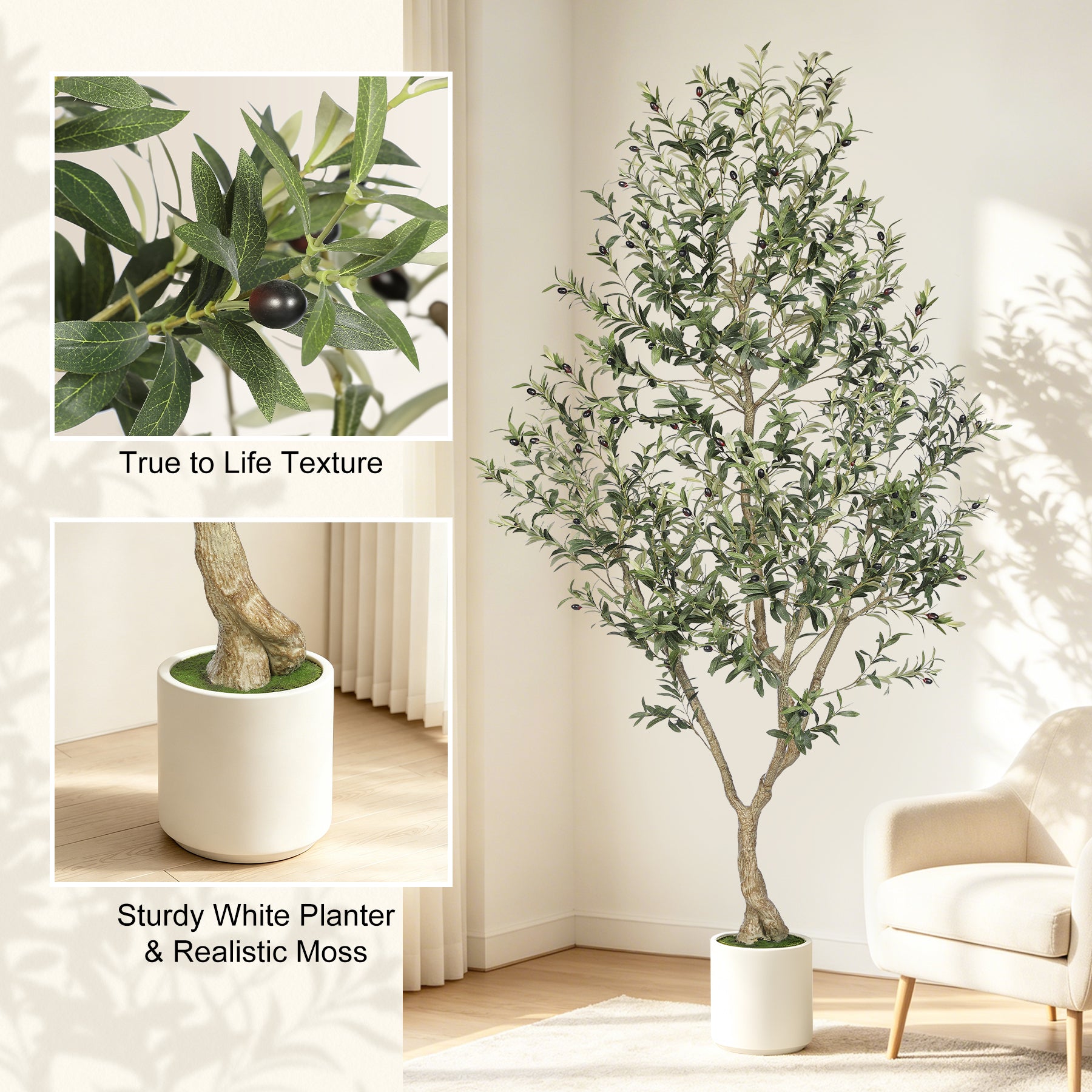 8FT Artificial Olive Trees with White Planter