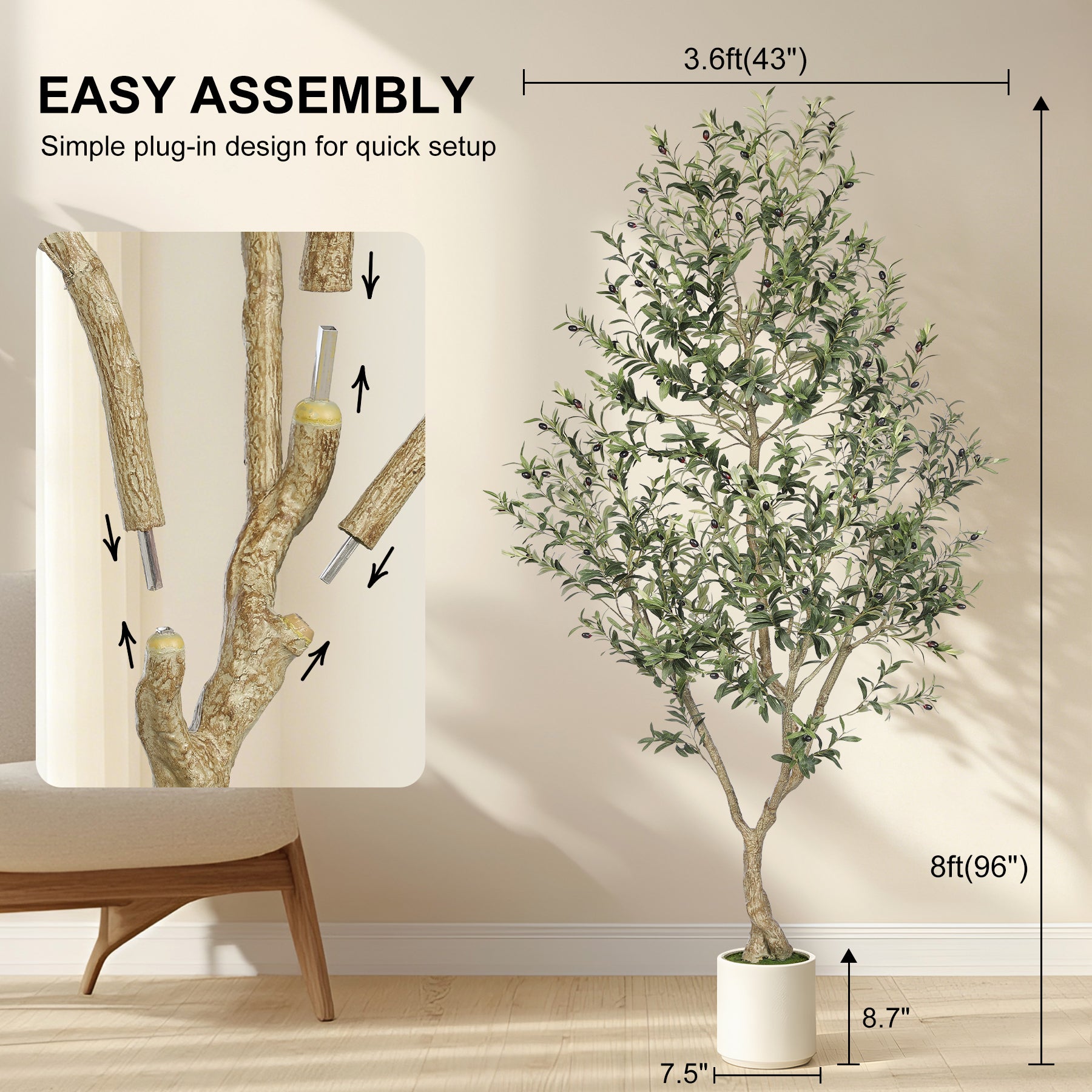 8FT Artificial Olive Trees with White Planter