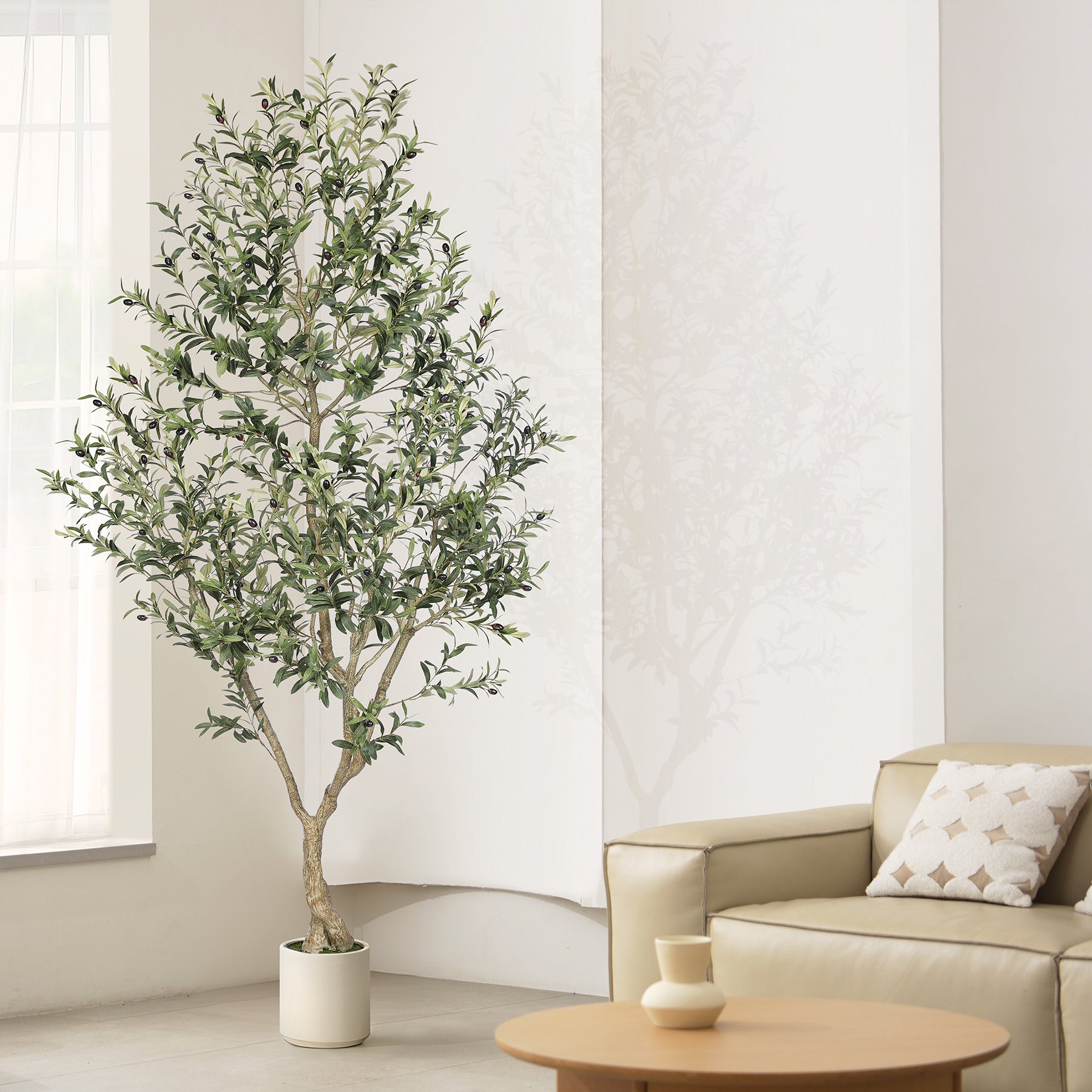 8FT Artificial Olive Trees with White Planter
